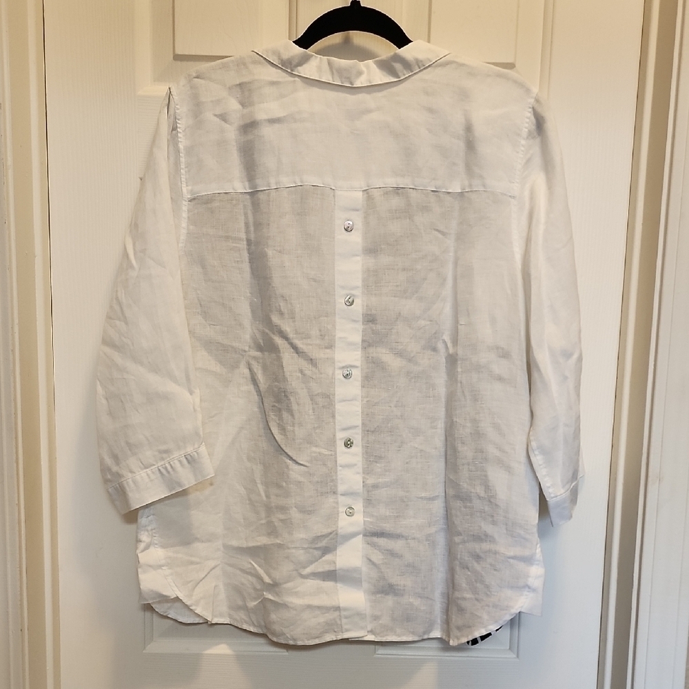Chico's Linen White and Black Palm Leaf Tunic sz 2 (12) - Picture 4 of 7